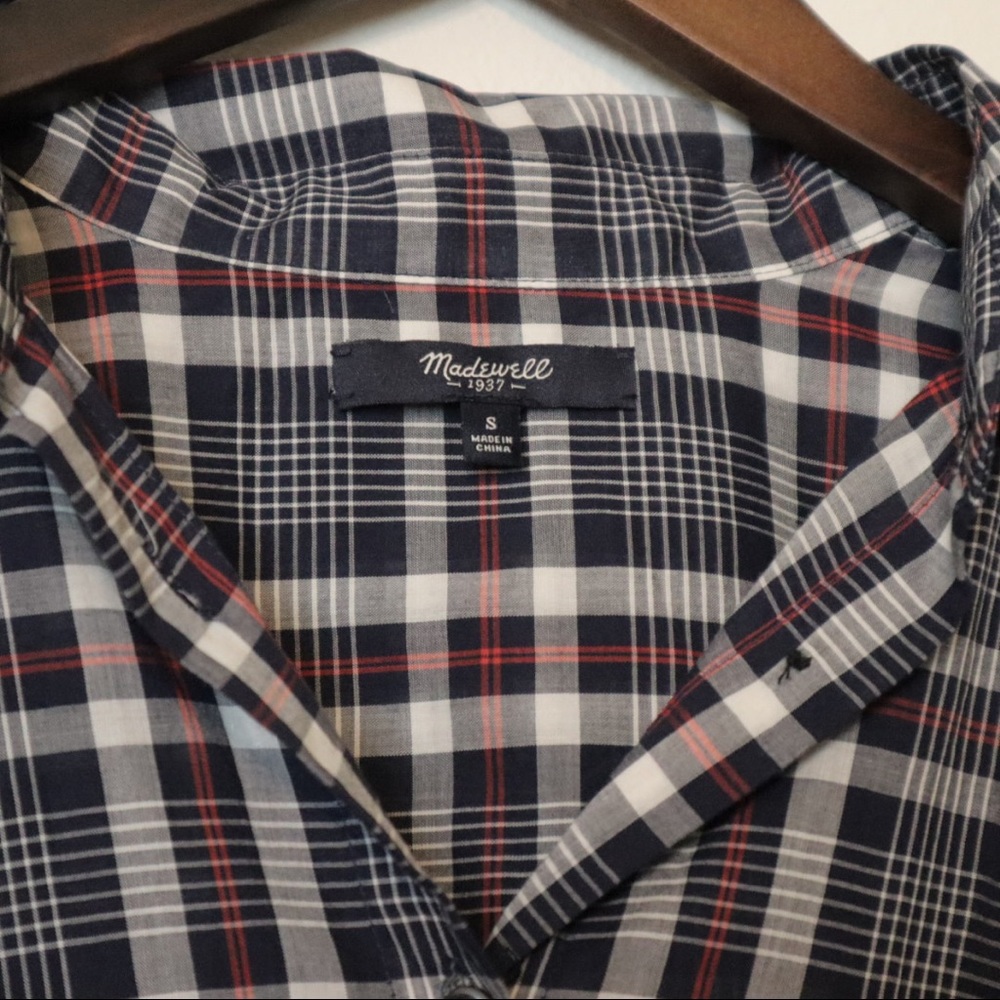MADEWELL button up plaid collared top size small - Picture 5 of 7